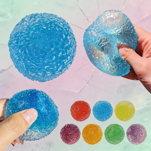 A collection of colorful, translucent sensory stress relief fidget balls in various shades and textures.