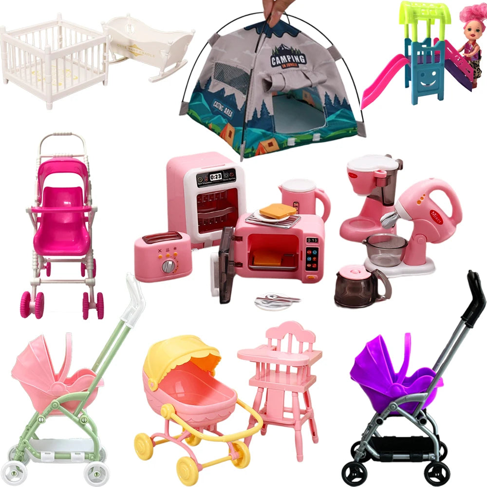 Mini Doll Stroller Trolley with Shoes for 1/12 Scale Dolls