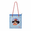 A light blue mesh tote bag with a graphic featuring a crying face and the text Crybaby Vacation Mode On