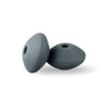 Two smooth, dark gray silicone lentil beads shaped like an abacus for jewelry making