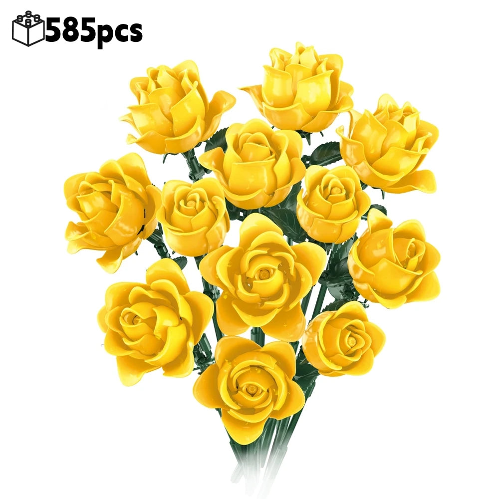 A bouquet of yellow roses made from building blocks.