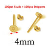 A set of 100 studs and 100 stoppers for DIY jewelry making, measuring 4mm.