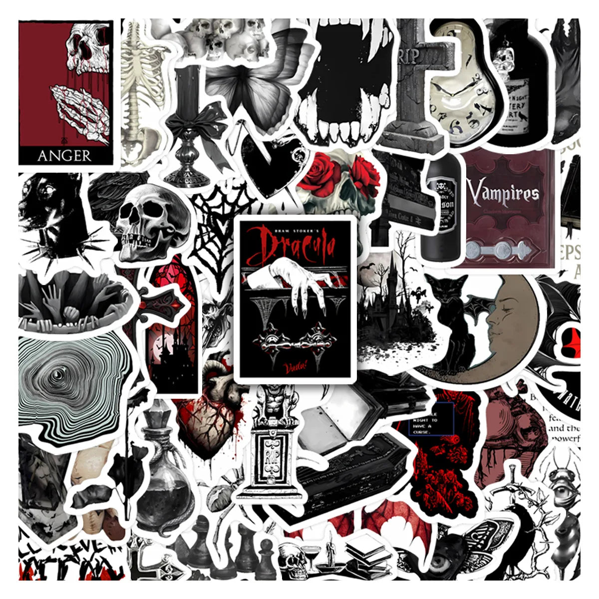 Vampire Gothic Sticker Pack - 50 Waterproof Decals for Laptops, Phones & Skateboards