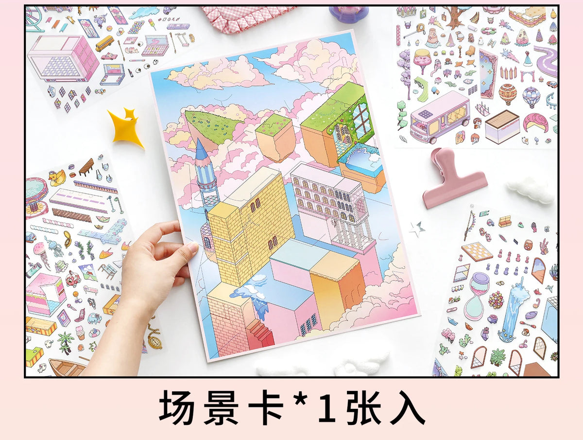 Kawaii Fantasy City 3D Sticker Sheet