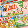 A colorful Montessori quiet book featuring animal stickers and illustrations for toddlers.