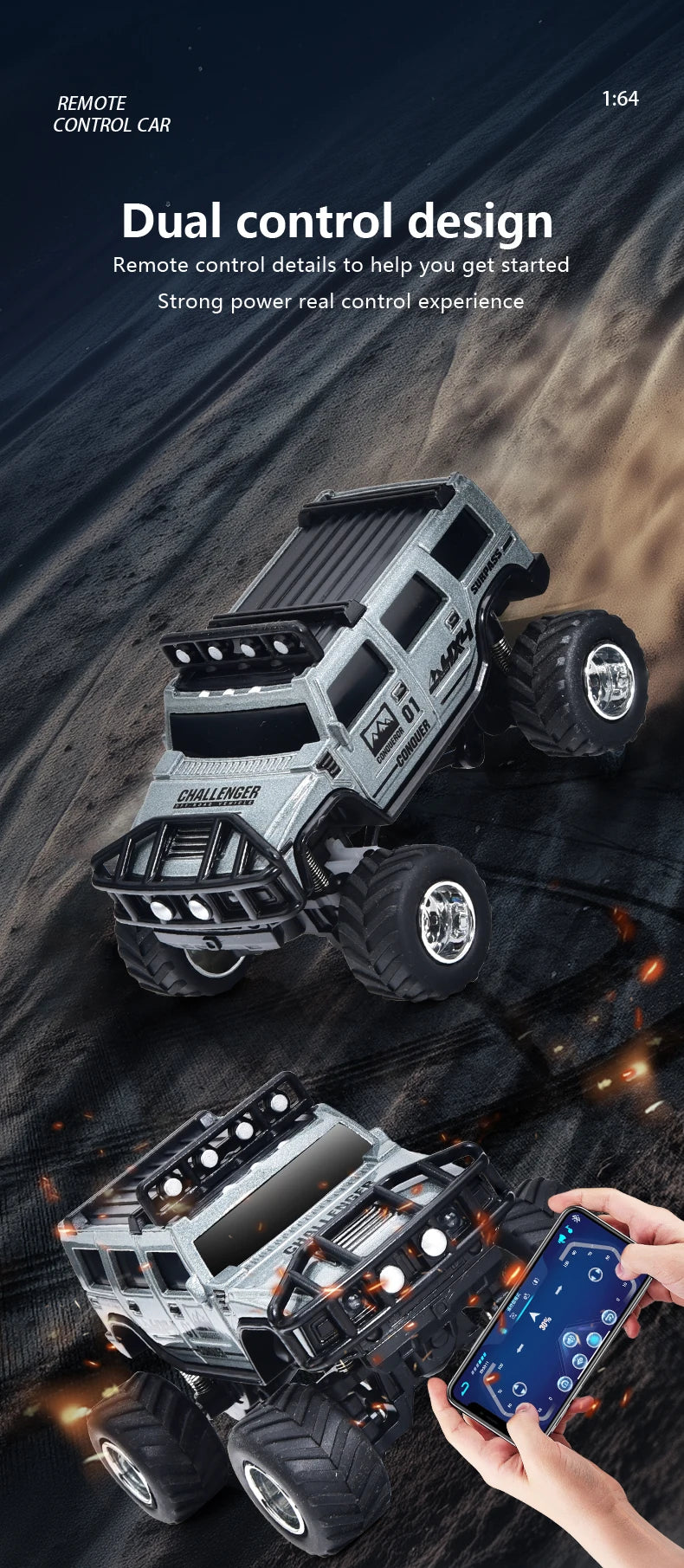 Mini 1:64 Scale Remote Control Off-Road Truck - Dual-Mode with Cruise Control