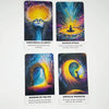 Four tarot-style oracle cards featuring themes like emotional clarity sacred space mirror of truth and angelic whisper