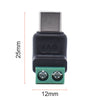 A black No-Solder Type-C to 2-Pin Quick Connect Adapter with a metal connector and green PCB pins.