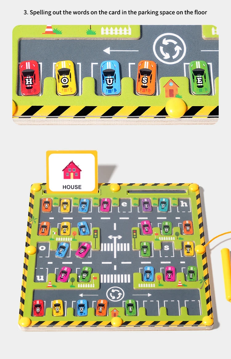Magnetic Alphabet Maze Wooden Letter Puzzle – Parking Lot Theme