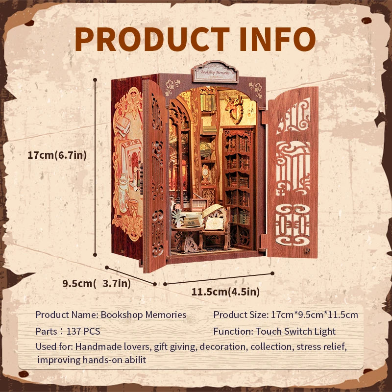 Owl Bookstore Miniature Book Nook DIY Kit with LED Lighting