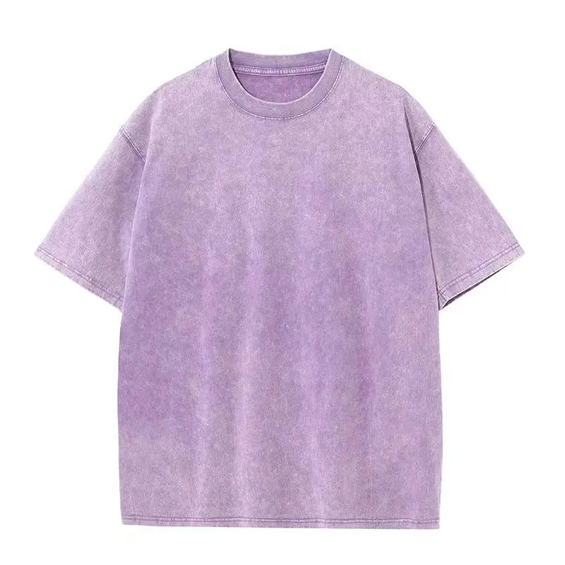 A purple men's retro washed heavyweight cotton oversized casual t-shirt.