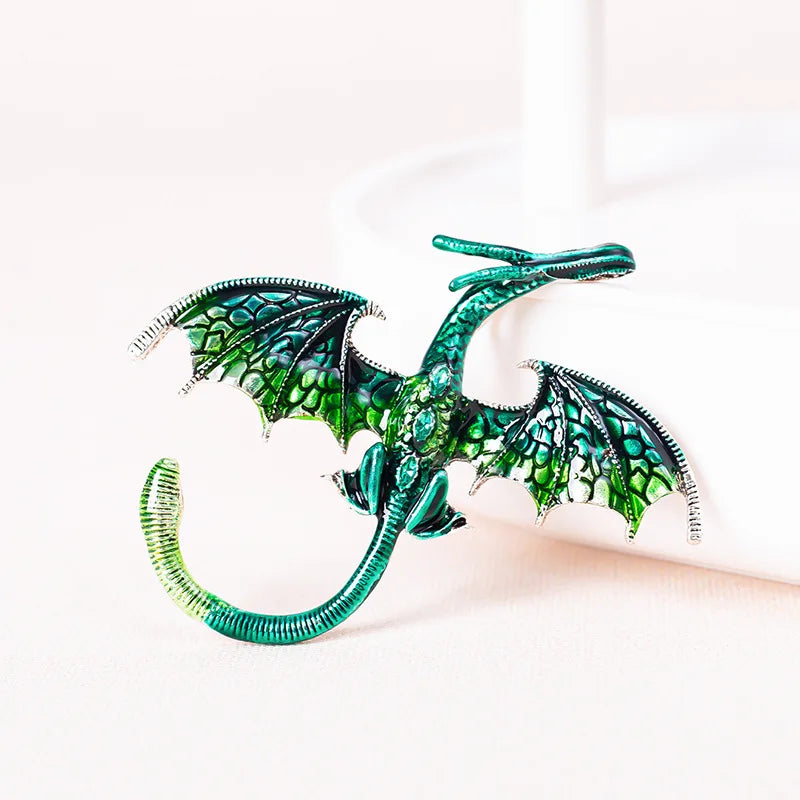 Enamel Dragon Brooch with Rhinestone Accents