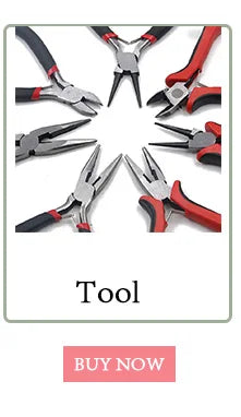 A collection of ten metal O-ring spring clasps and pliers for DIY jewelry and keychains.