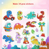 A collection of 18 colorful gem stickers featuring dinosaurs and other fantasy creatures for a diamond painting kit.