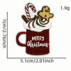 A festive cartoon character iron-on patch featuring a turkey wearing a Santa hat on a red mug.