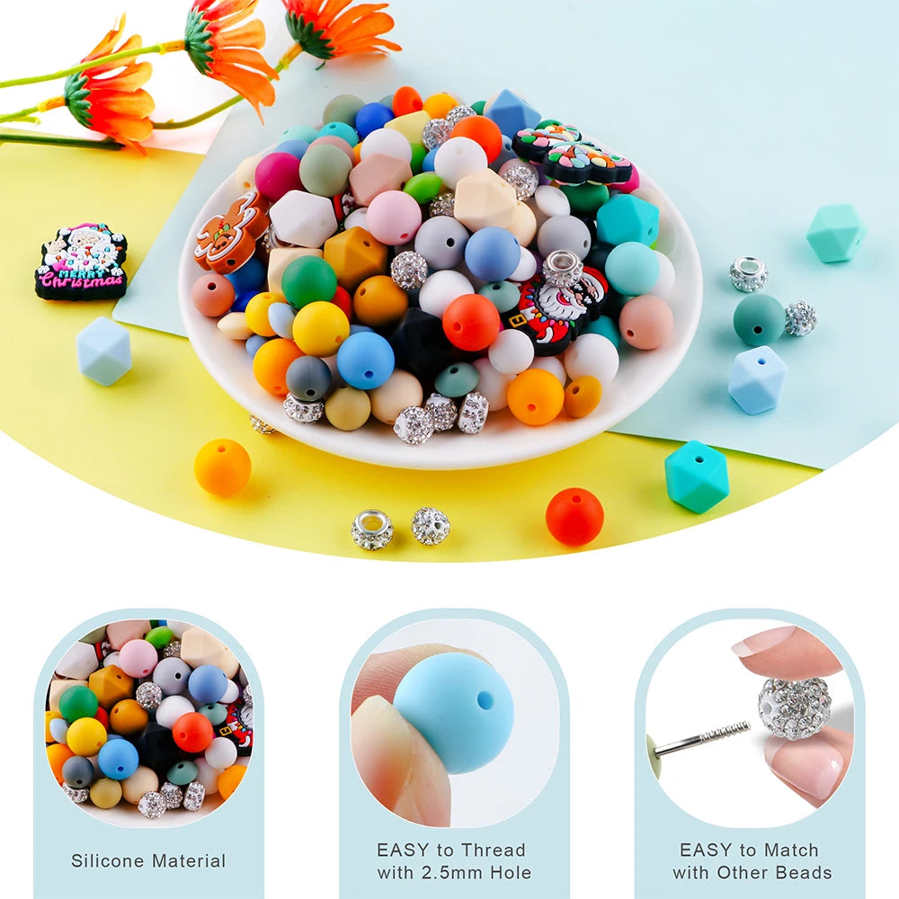 Silicone Beads Variety Pack for Jewelry Making – 120 Pieces
