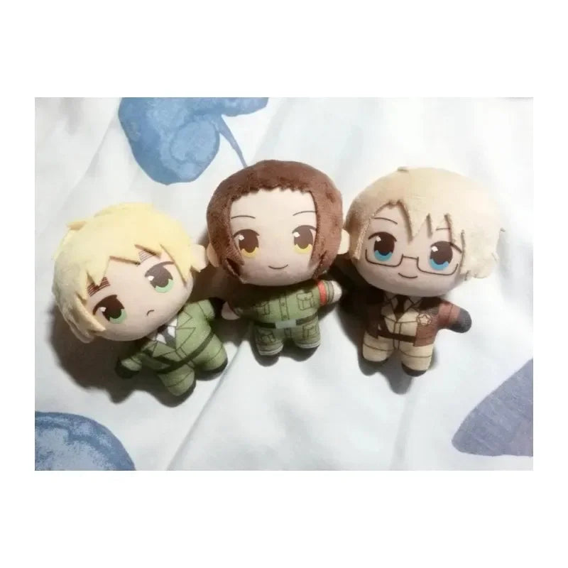 A set of three plush keychains featuring the characters Arthur, Alfred, and Wang Yao from Hetalia