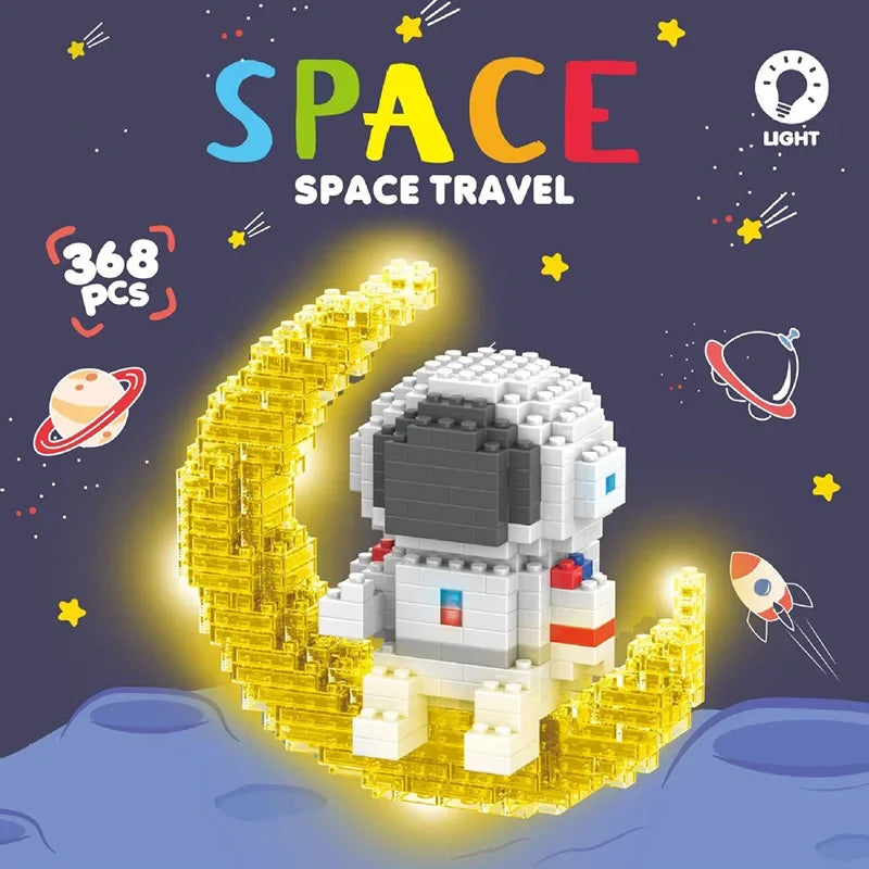 Luminous Astronaut Moon Building Blocks Set with LED Light Technology