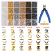 A collection of silver, gold, antique-silver, KC-gold, bronze, and gun black jewelry findings and crimping tools.