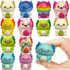A collection of colorful squishy slow-rise stress relief toys featuring cute newt figurines in various shades of pink, purple