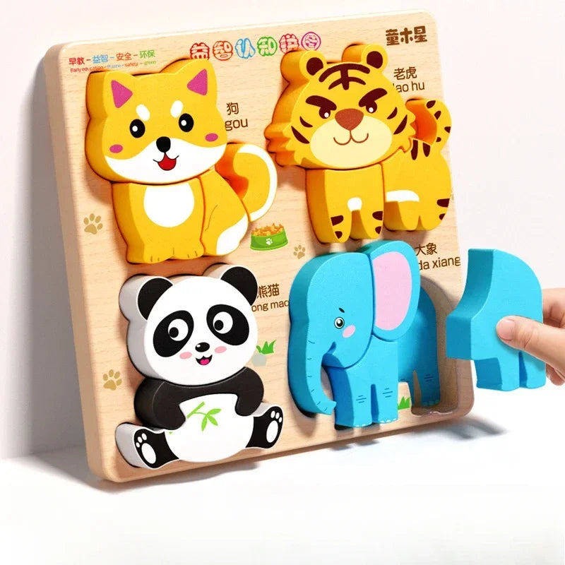 Montessori 3D Wooden Animal & Traffic Puzzle for Kids