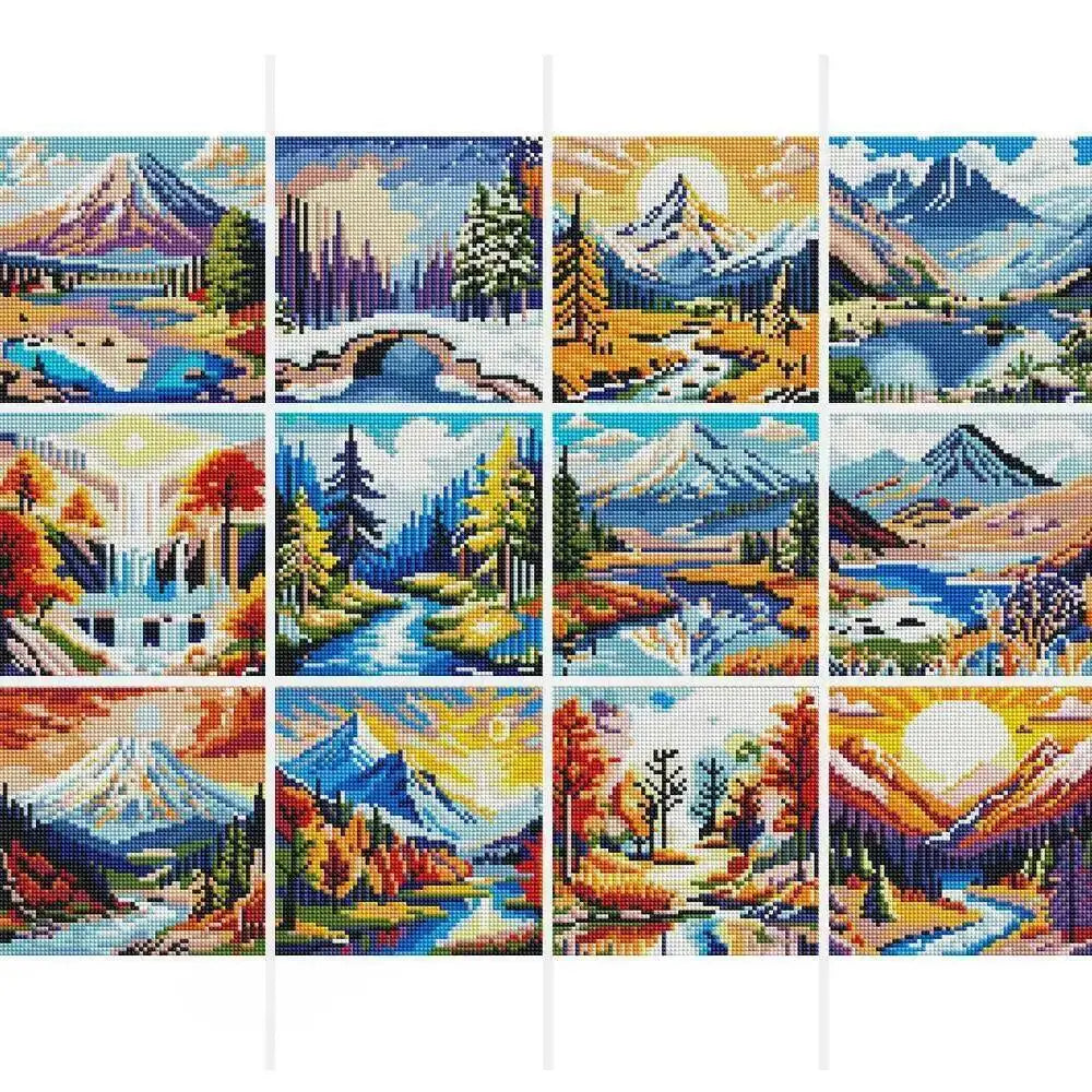 12-Piece Sunset Mountain Diamond Painting Craft Kit