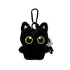 A cute plush black cat keychain with a gold-colored eye and a black loop.
