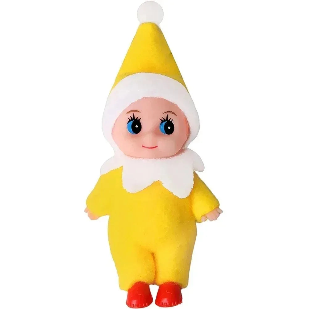 Adorable plush Christmas elf doll ornament with a yellow conical hat and white beard