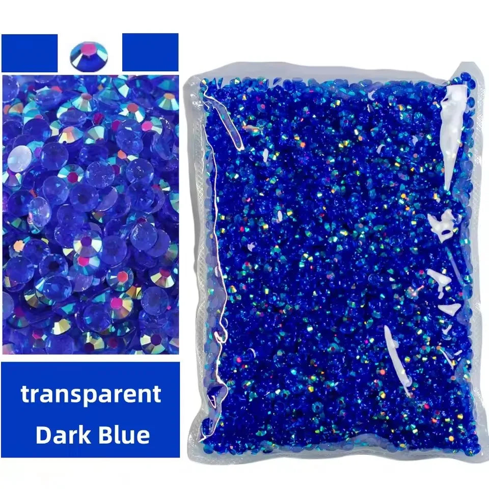 Bag of transparent dark blue AB-coated resin rhinestones for crafts and DIY projects