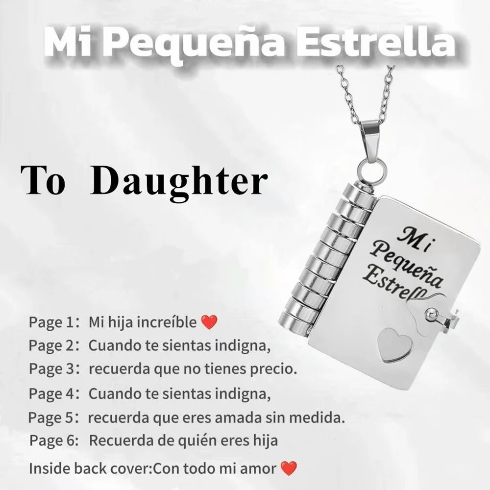 Silver pendant necklace with a charm engraved with verses for a daughter