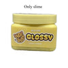 A clear plastic jar of yellow glossy slime labeled Cookie Scented by SlimeDrop