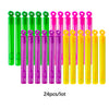 A collection of 24 mini bubble wands in various colors including green, purple, and yellow.