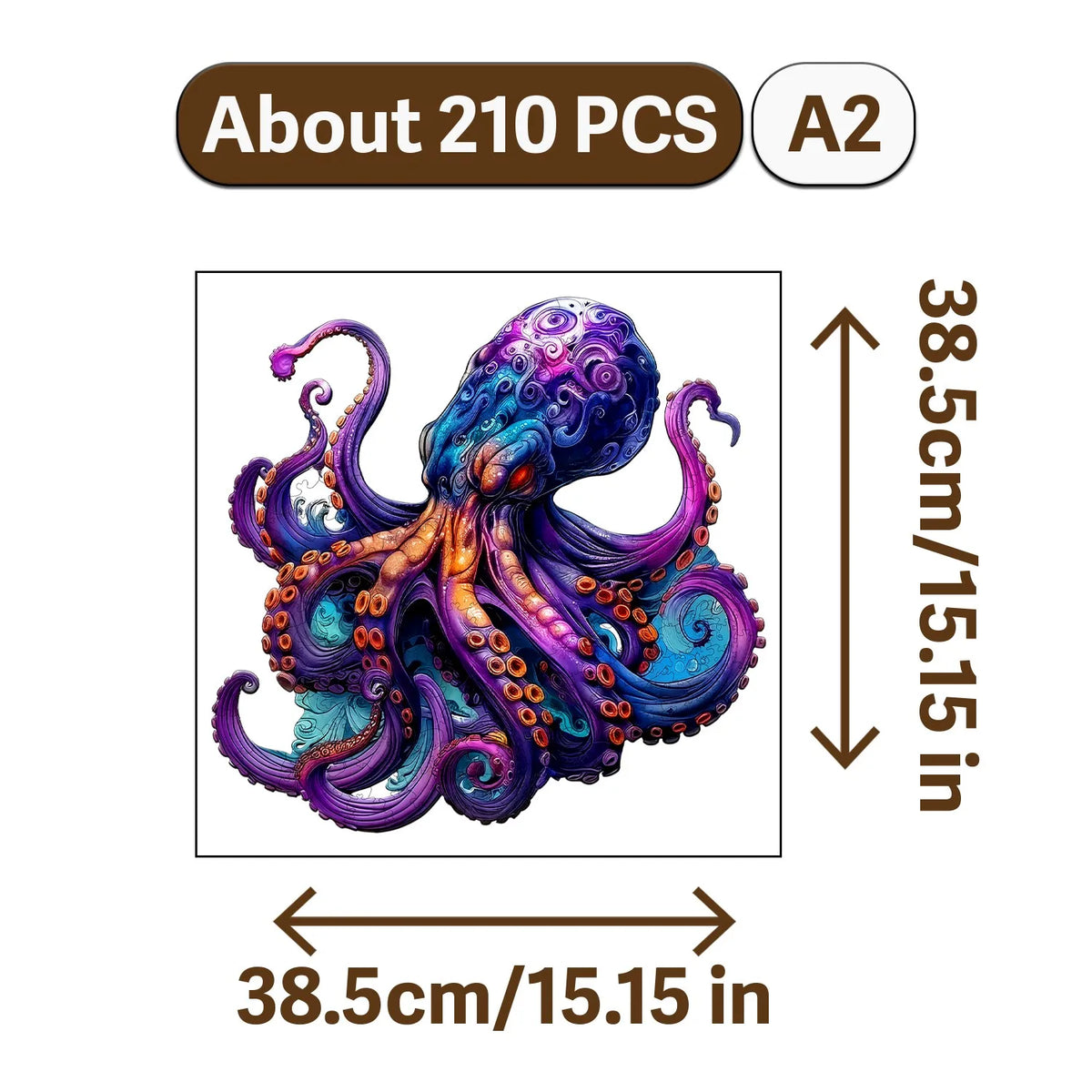 A colorful wooden jigsaw puzzle depicting an ornate blue and purple sea creature or octopus.
