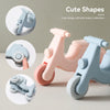 A set of cute silicone toy cars in pink and blue colors designed to attract a baby's attention.