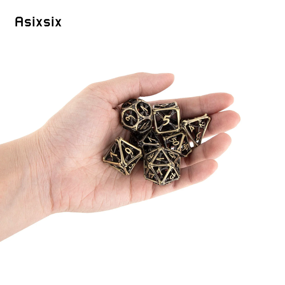 Yellow Hollow Metal Polyhedral Dice Set for RPG and Tabletop Games