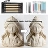 A set of professional pottery and clay carving tools, including various sculpting and pulling implements.