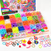 A colorful Rainbow Loom Bands kit for kids showing various colored rubber bands and accessories for DIY bracelet making.