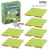 A set of six magnetic base plates and seven linkers for the Mineworld building block game.