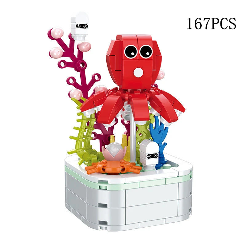A set of 167 building blocks shaped like a rose flower bouquet featuring various colorful components.