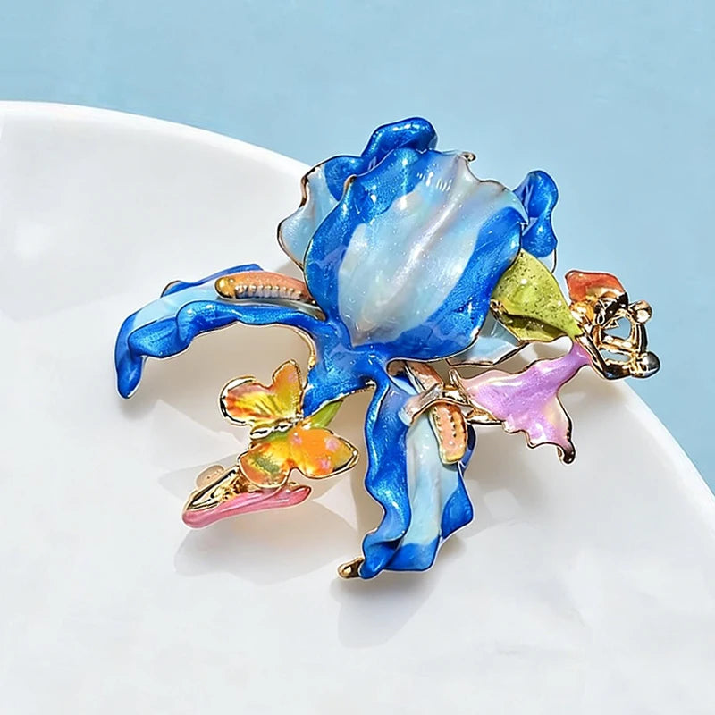 Vintage Pomegranate Flower Brooch with Rhinestone Accents