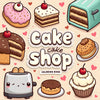 A coloring book page featuring various cute baked goods like cakes, donuts, and cupcakes.