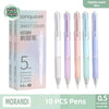 A set of five Morandi 0.5mm quick-drying gel pens in various pastel colors, packaged for sale.