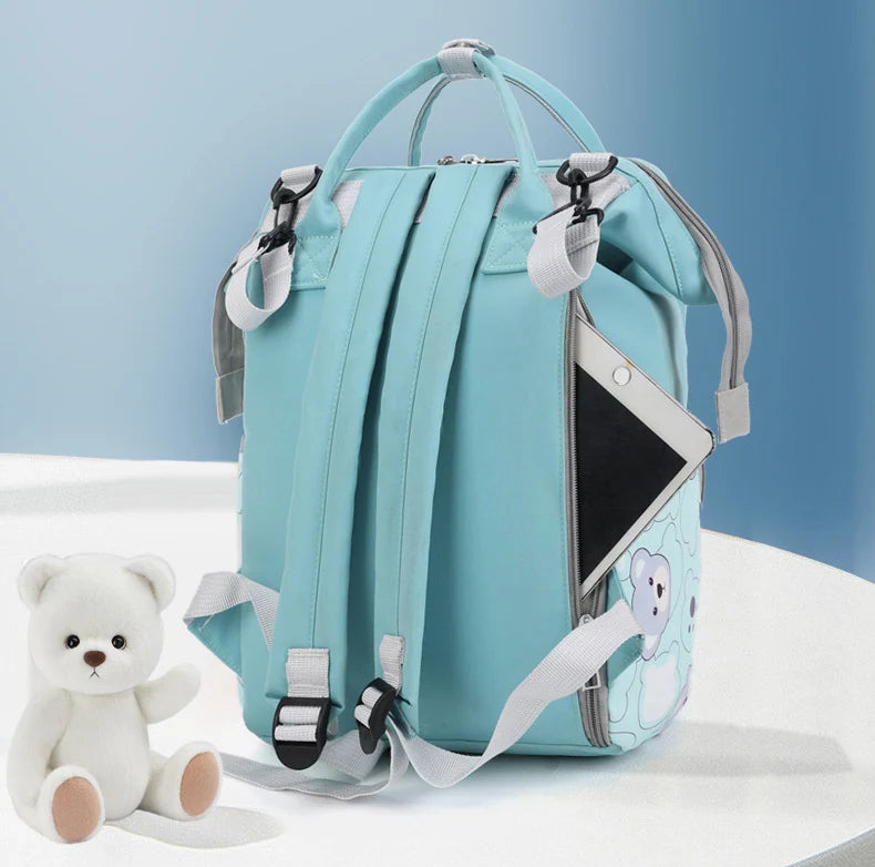 Waterproof Diaper Bag Backpack with Printed Bear Design