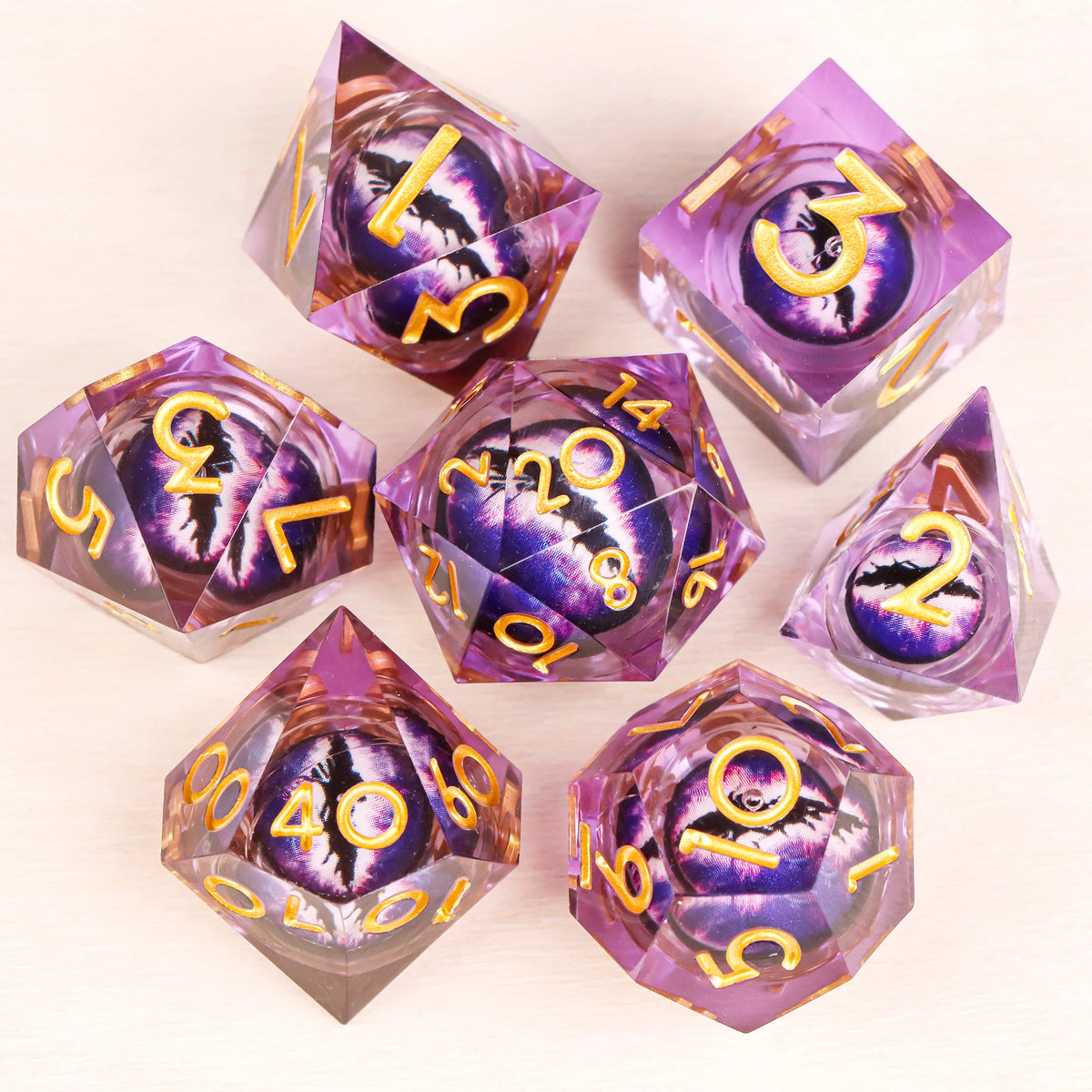 Liquid Core Polyhedral Dice Set – 7 Sharp-Edge Resin Dice with Swirling Quicksand