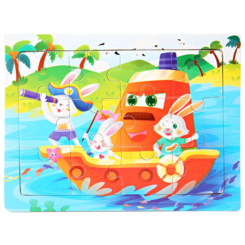 Wooden Animal Jigsaw Puzzles for Toddlers (Set of 12)