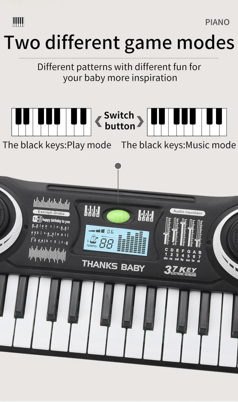37-Key Electronic Keyboard Piano for Kids with LED Display