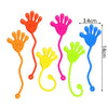 A set of colorful stretchy sticky hands and spider web party favor toys in various bright colors.