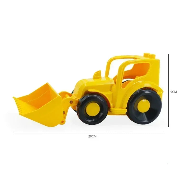 A yellow city traffic vehicle building block set featuring trucks and buses.