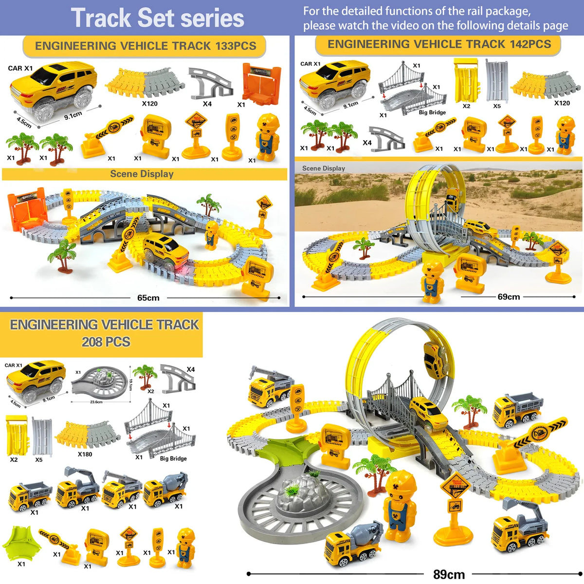 Electric Track Car Toy Set for Kids with Engineering Vehicles