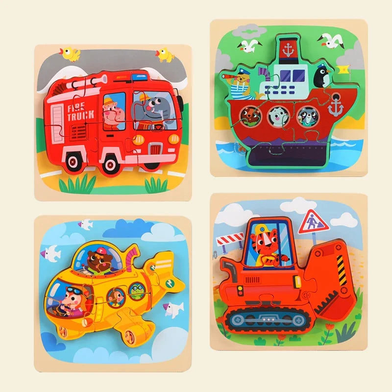 3D Wooden Tangram Puzzle Set for Kids – Cartoon Animals & Traffic Themes
